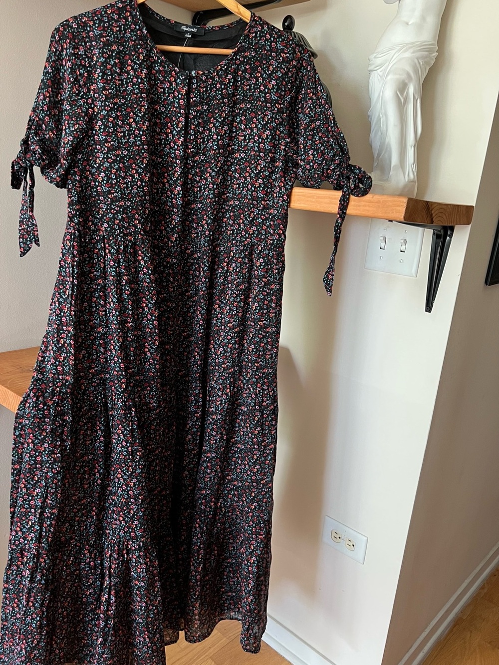 Madewell Black Floral Button-Front Dress with Red and Teal Accents